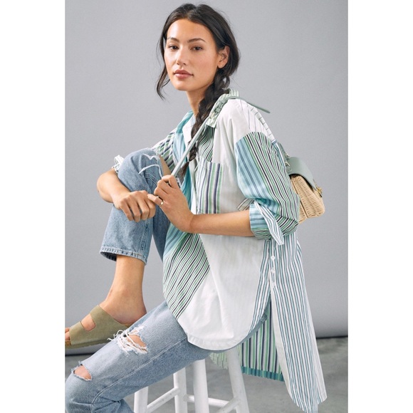 Anthropologie Alix Striped Oversized Shirt New S - Picture 4 of 12